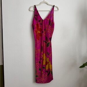 VINTAGE Natori Satin Slip Dress - Hot Pink Floral - Medium
